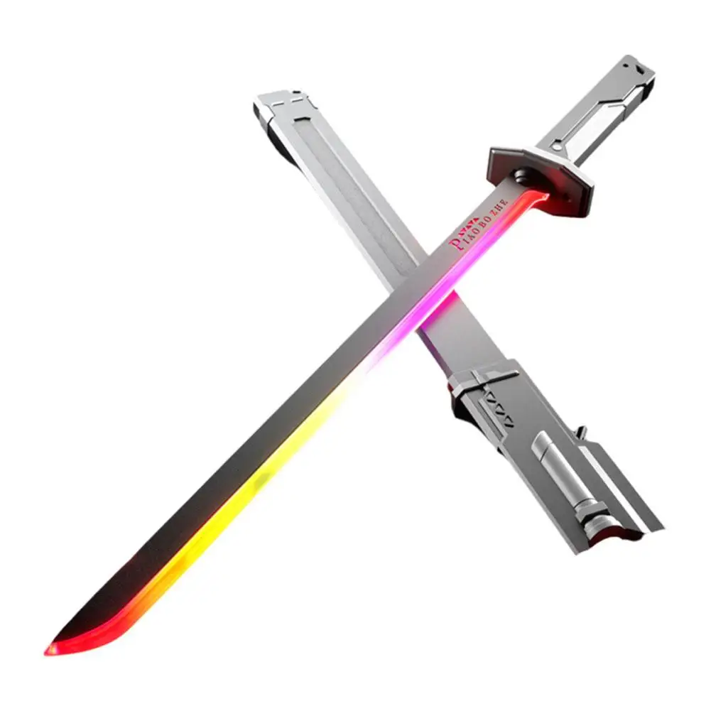 Colorful Streamer Glowing Sword Toys with Spark &amp; Smoke Effect Light Sword Kids Adult Toys LED Lights Sci-Fi Extendable Toy