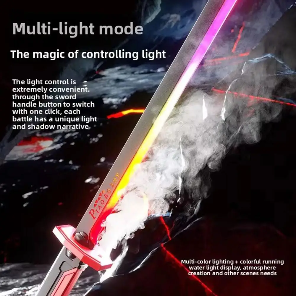 Colorful Streamer Glowing Sword Toys with Spark &amp; Smoke Effect Light Sword Kids Adult Toys LED Lights Sci-Fi Extendable Toy
