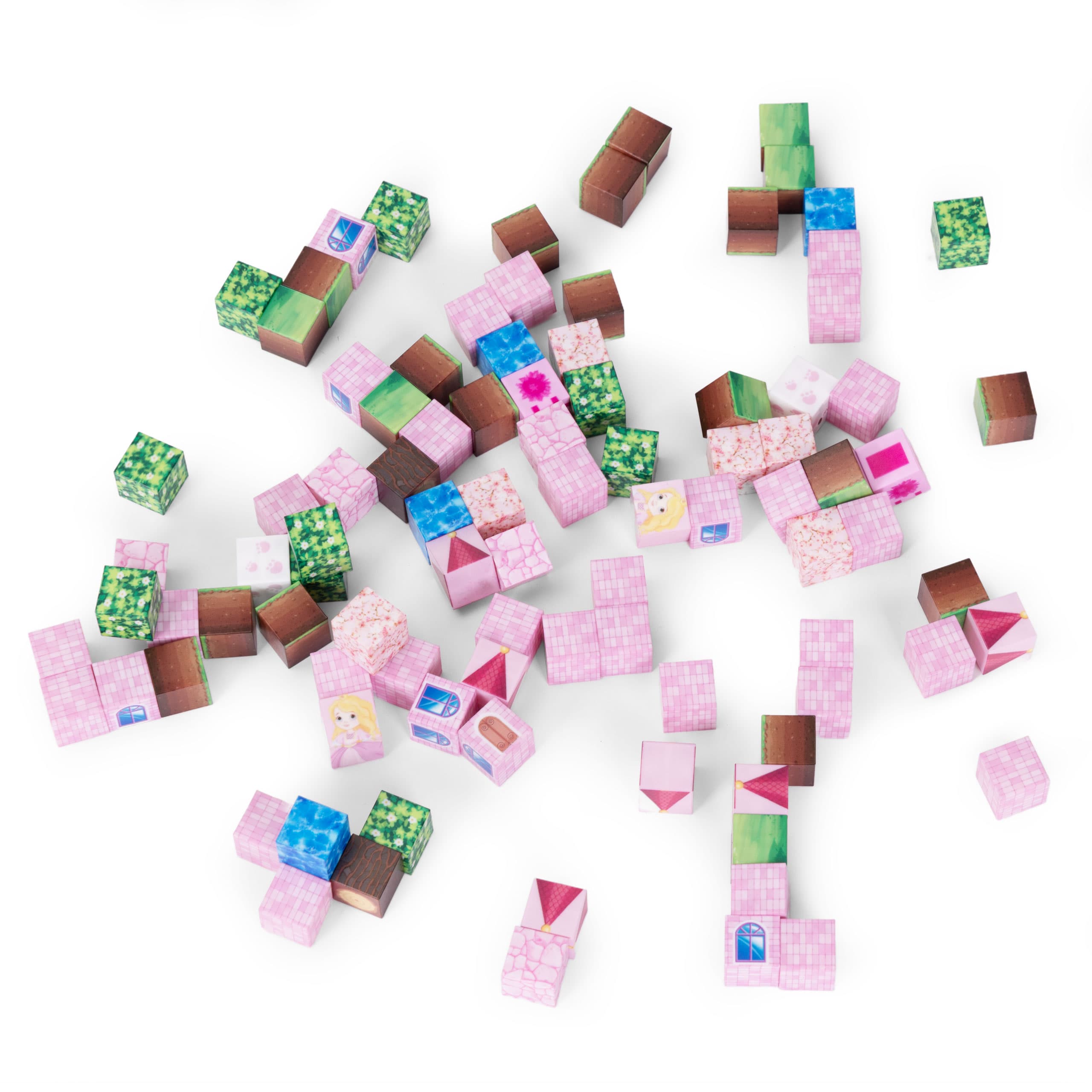 Klocki magnetyczne konstrukcyjne zestaw dla dzieci 96 elementów sześciany różowy zamek